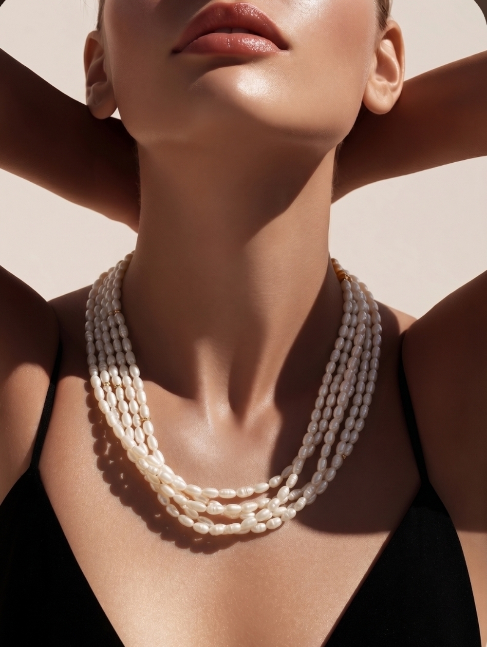 Autgentic Vintage Rice Pearls 6 Strand Torsade Colar Necklace Barrel / push-tube